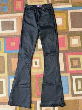 Edikted Luna Faux Leather Flare Pants Black Coated Y2K Women’s Size Small